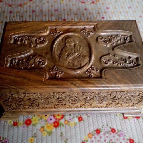 Religious Hand Carved Wooden Box Keepsake Box